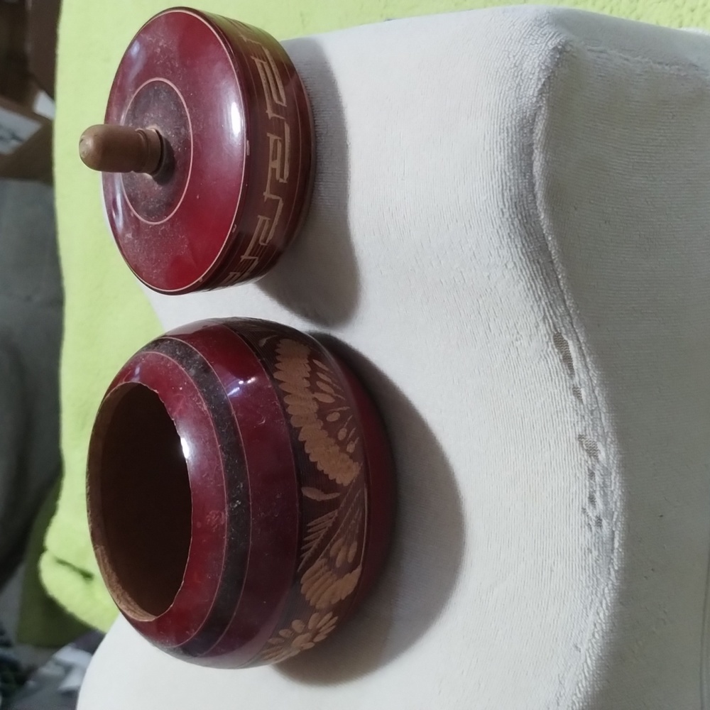 Merida Hand Crafted Carved Wood Bowl with Lid Vintage